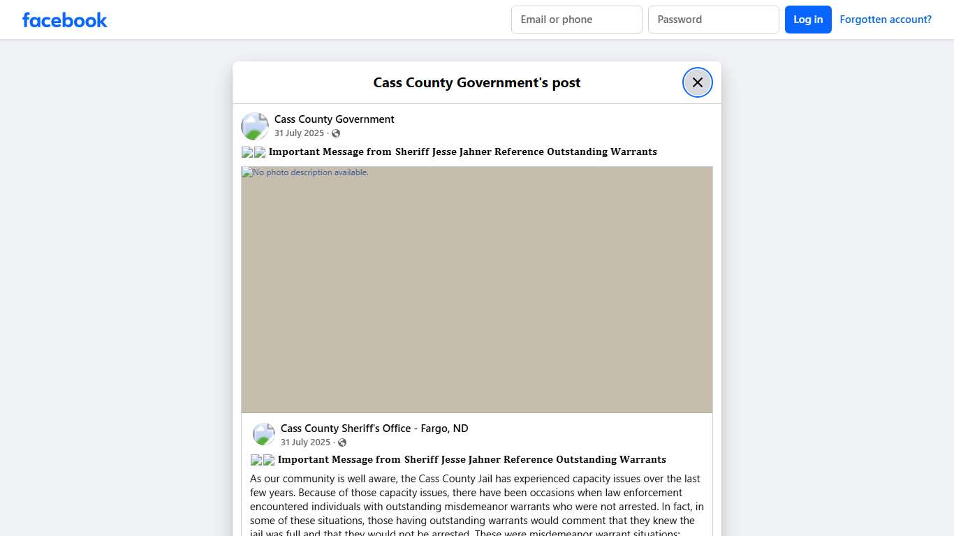 🚨👇 𝐈𝐦𝐩𝐨𝐫𝐭𝐚𝐧𝐭 𝐌𝐞𝐬𝐬𝐚𝐠𝐞 𝐟𝐫𝐨𝐦 𝐒𝐡𝐞𝐫𝐢𝐟𝐟... - Cass County Government Facebook